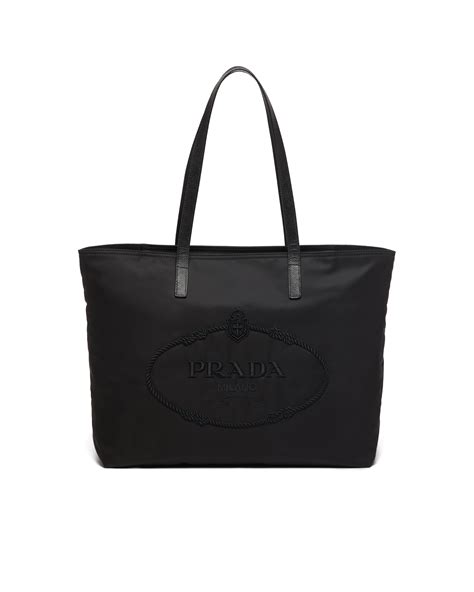 prada nylon tote with embroidered logo|prada nylon tote military.